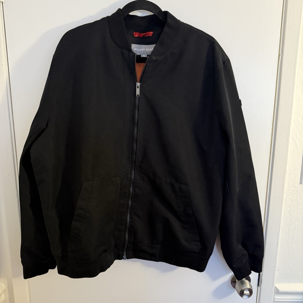 Michael Kors Men's Bomber Jacket XL, Black/Orange with MK Logo